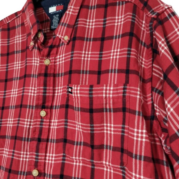 Tommy Hilfiger Women's Collared Cotton Plaid Flannel Shirt Size XL Red Black - Picture 7 of 8